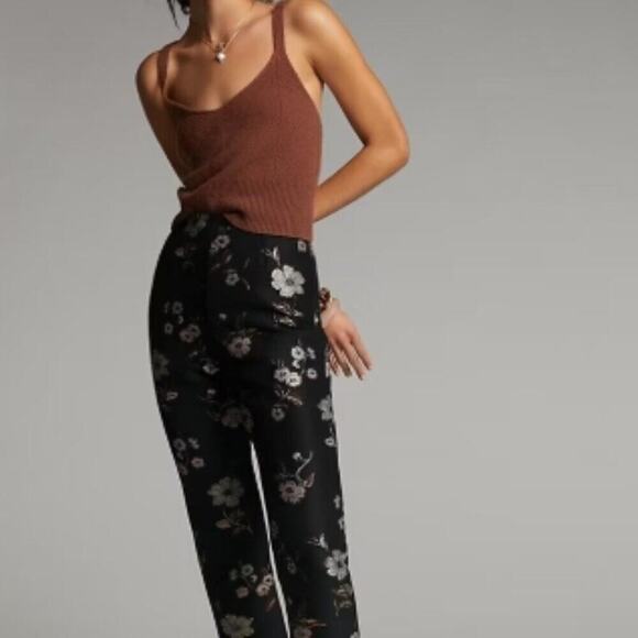NWT Monique Lhuillier Black Floral Straight Leg Pants - Picture 5 of 13